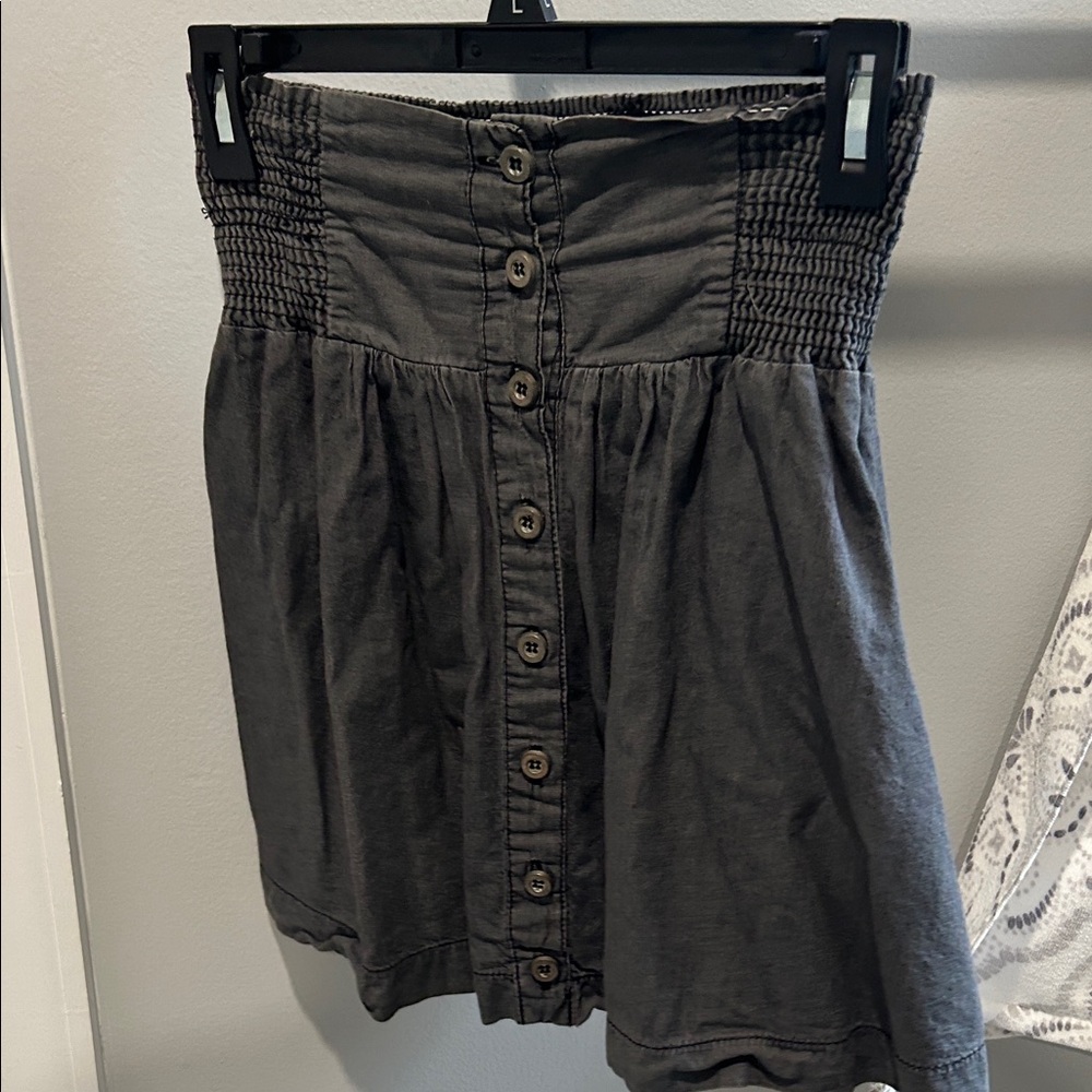 Smocked Waist Button-Front Skirt in Charcoal